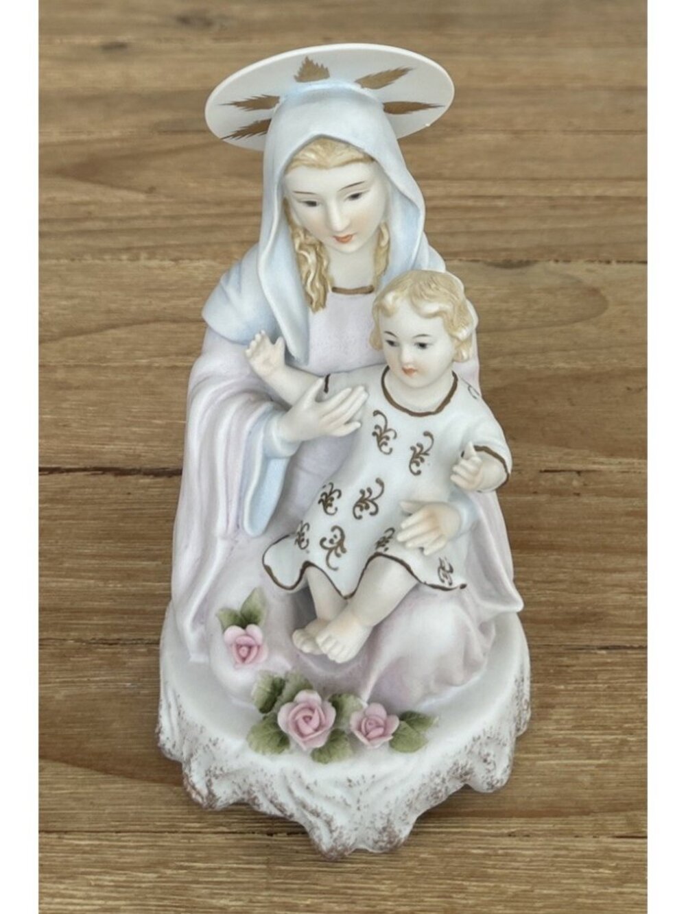Lefton China "Madonna" Ceramic Figurine KW1695 Pastel Gold Japan Vintage